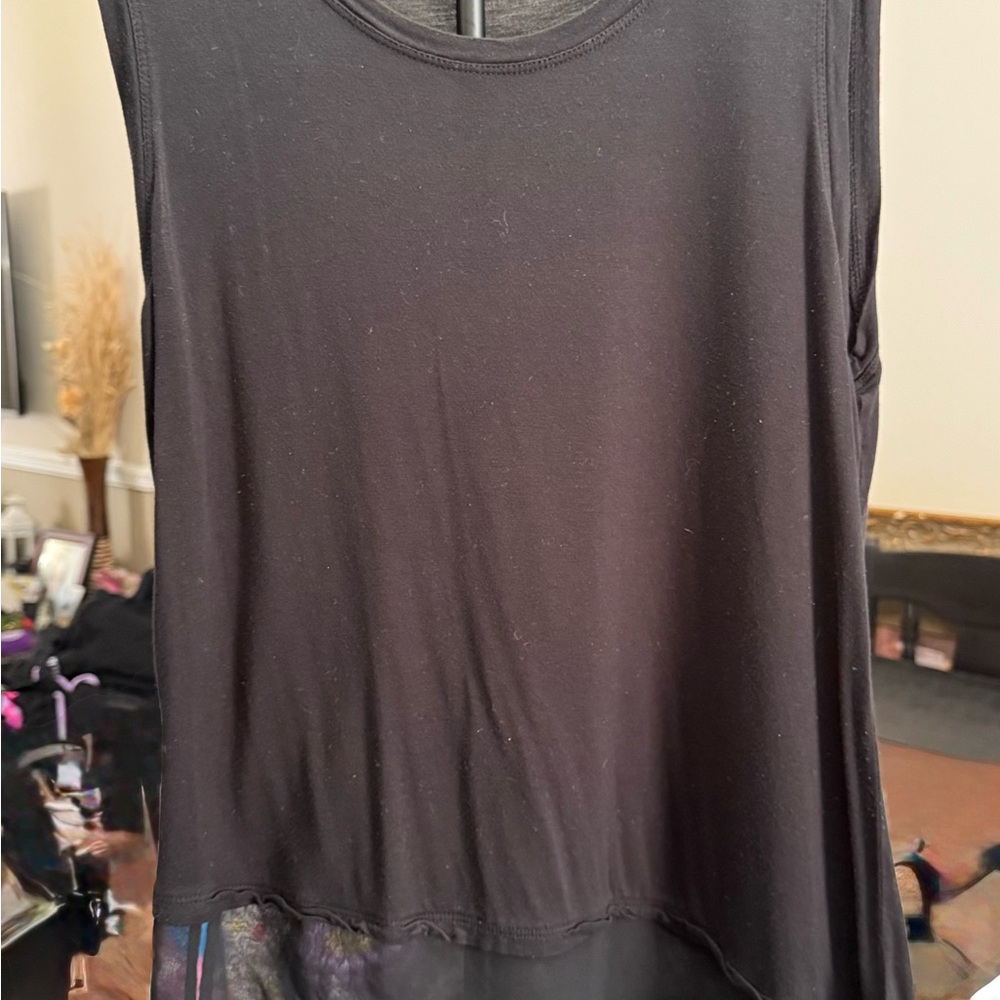 Philosophy Soft Black Tank with long asymmetrical mesh bottom